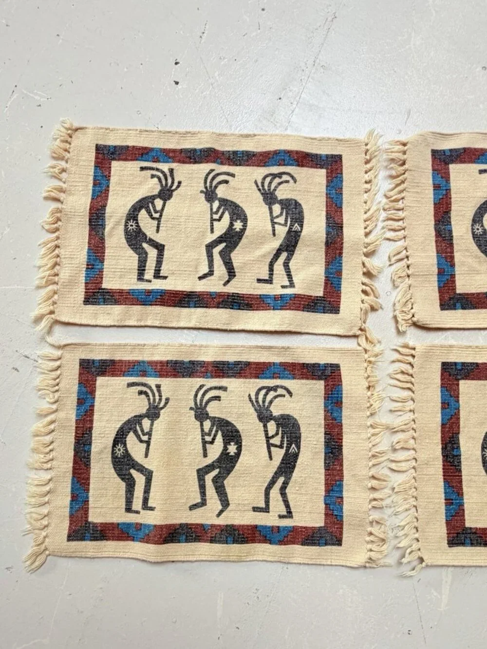 Southwestern Kokopelli Placemats Native American Motif Cotton 4 Pieces